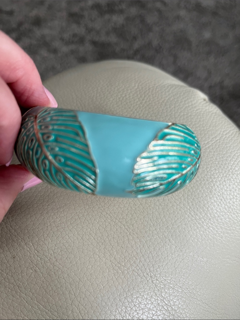 Turquoise Enamel Bangle Bracelet with Gold Leaf Accents. Like new. No tags.